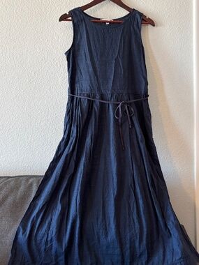 Ines de la Fressange x Uniqlo Navy Linen Midi Dress, Size S